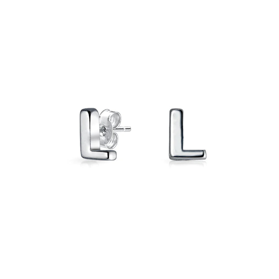 A-Z Geometric Alphabet Letter Initial Stud Earrings Sterling Silver