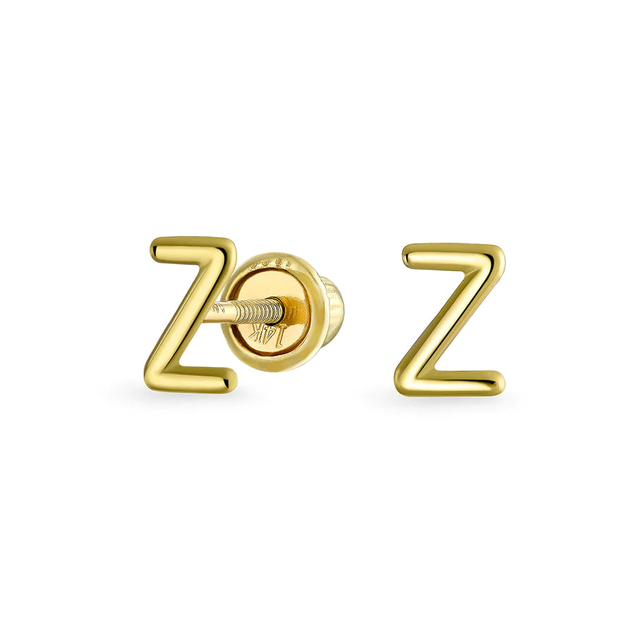 14K Gold A-Z Geometric Alphabet Letter Initial Stud Earrings