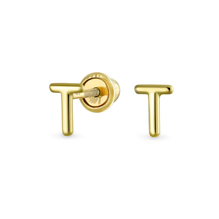 14K Gold A-Z Geometric Alphabet Letter Initial Stud Earrings