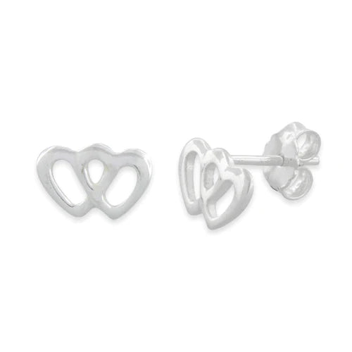 Sterling Silver Double Heart Stud Earrings