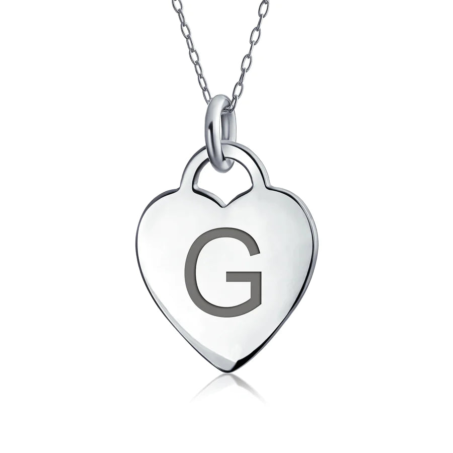 Sterling Silver Alphabet Initial Medium Heart Pendant Necklace