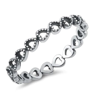 Sterling Silver Oxidized Hearts Band Ring