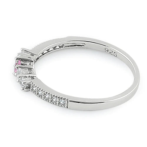 Anillo de plata de ley con circonita rosa y talla esmeralda 