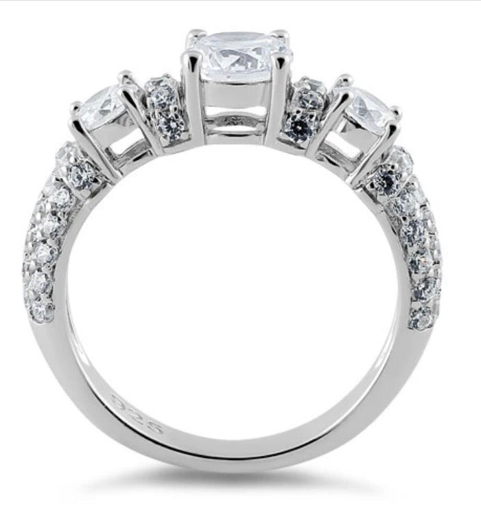 Sterling Silver Three Round Clear CZ Ring