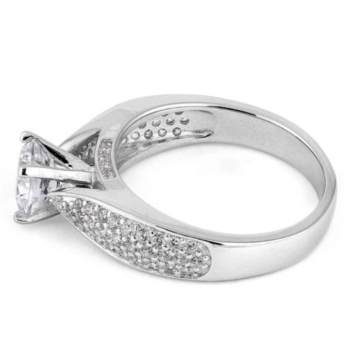 Sterling Silver Pave Engagement Clear CZ Ring