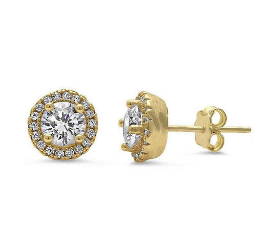 Yellow Gold Plated Halo Studs