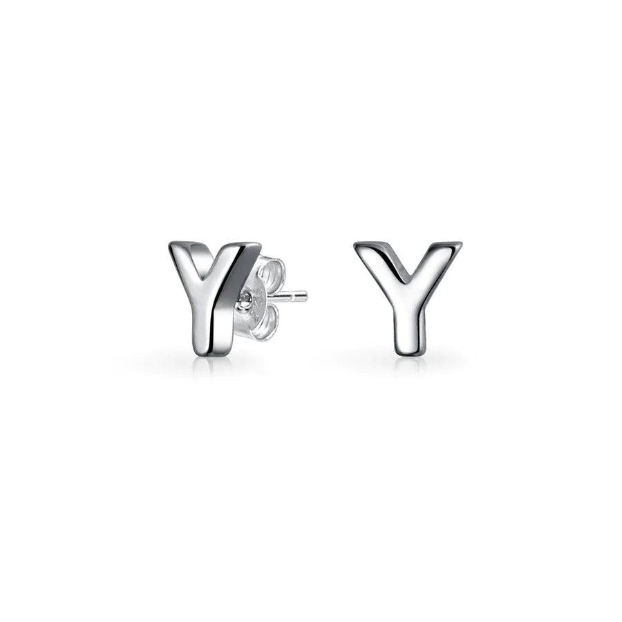 A-Z Geometric Alphabet Letter Initial Stud Earrings Sterling Silver