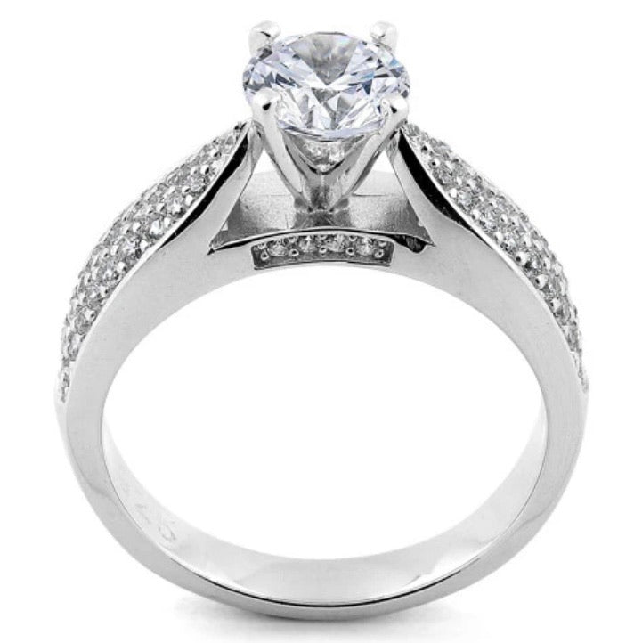 Sterling Silver Pave Engagement Clear CZ Ring