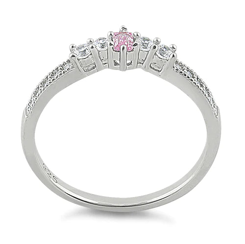 Anillo de plata de ley con circonita rosa y talla esmeralda 