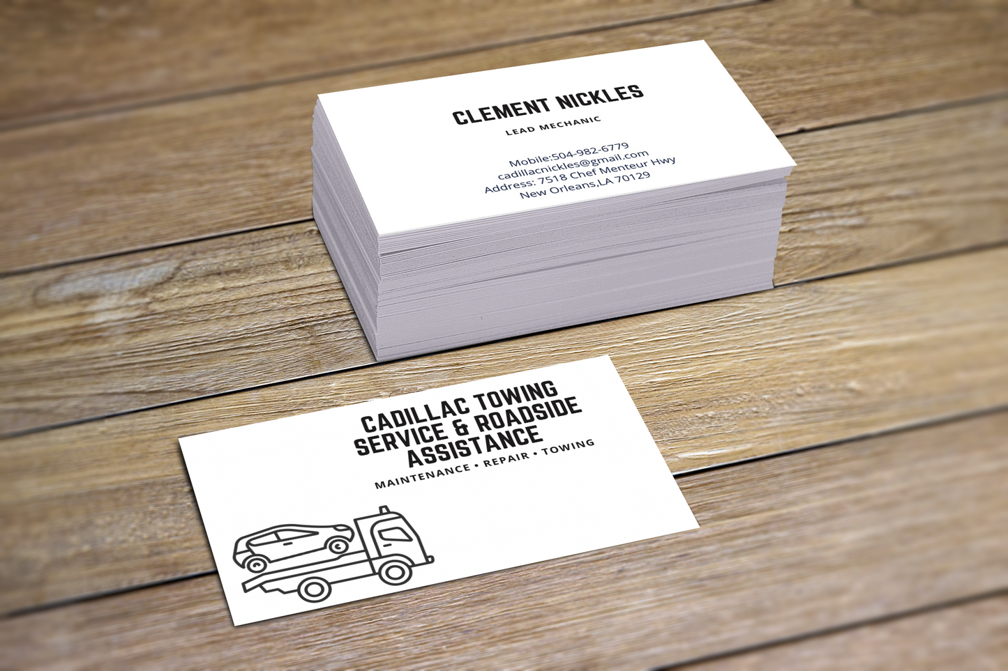 Business Cards on Wood Surface Mockup