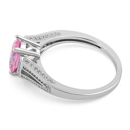 Sterling Silver Elegant Oval Pink CZ Ring