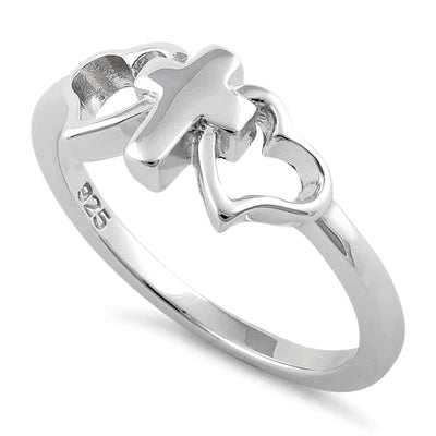 Cross with 2 Hearts Ring