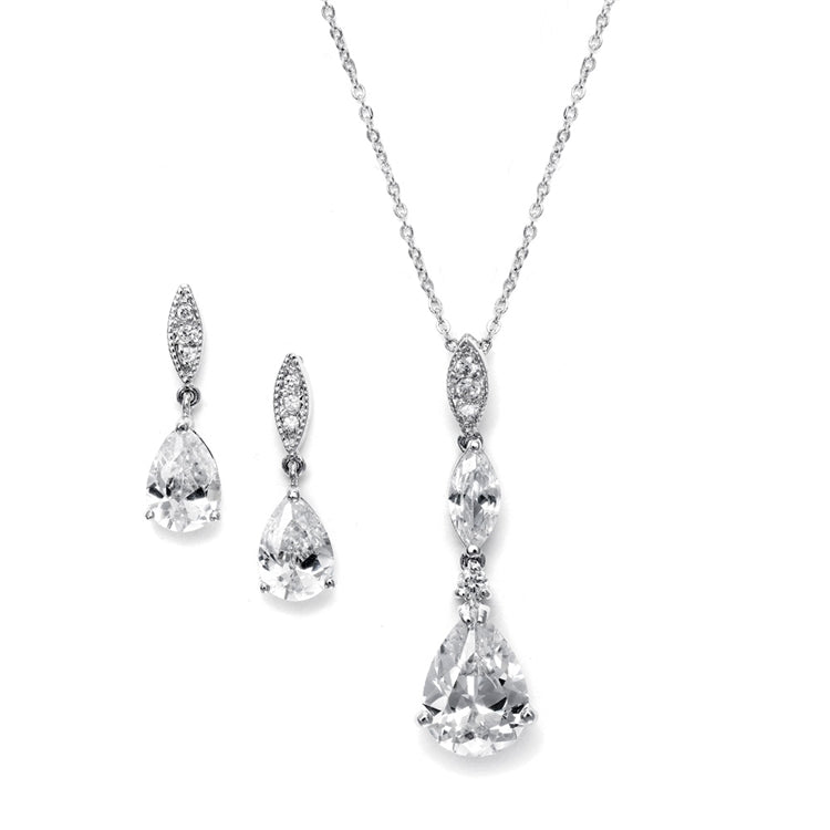 Bridal Necklace Set with Pave Top & Cubic Zirconia Pears