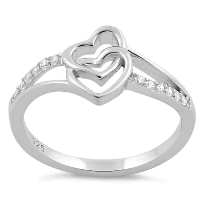 Sterling Silver Double Heart CZ Ring