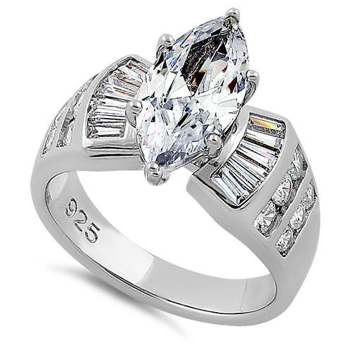 Sterling Silver Unique Marquise Cut Engagement CZ Ring