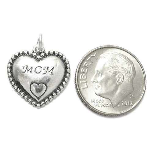 “Mom” in Beaded Heart Charm