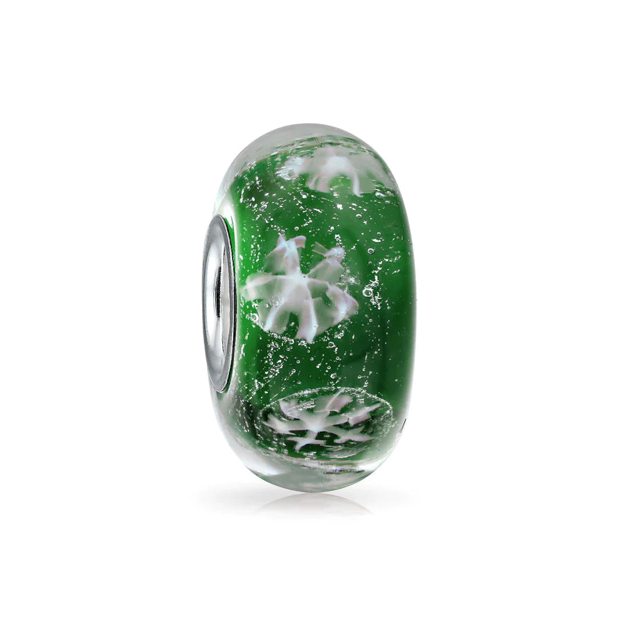 Snowflake Murano Bead Charm Glass Sterling Silver