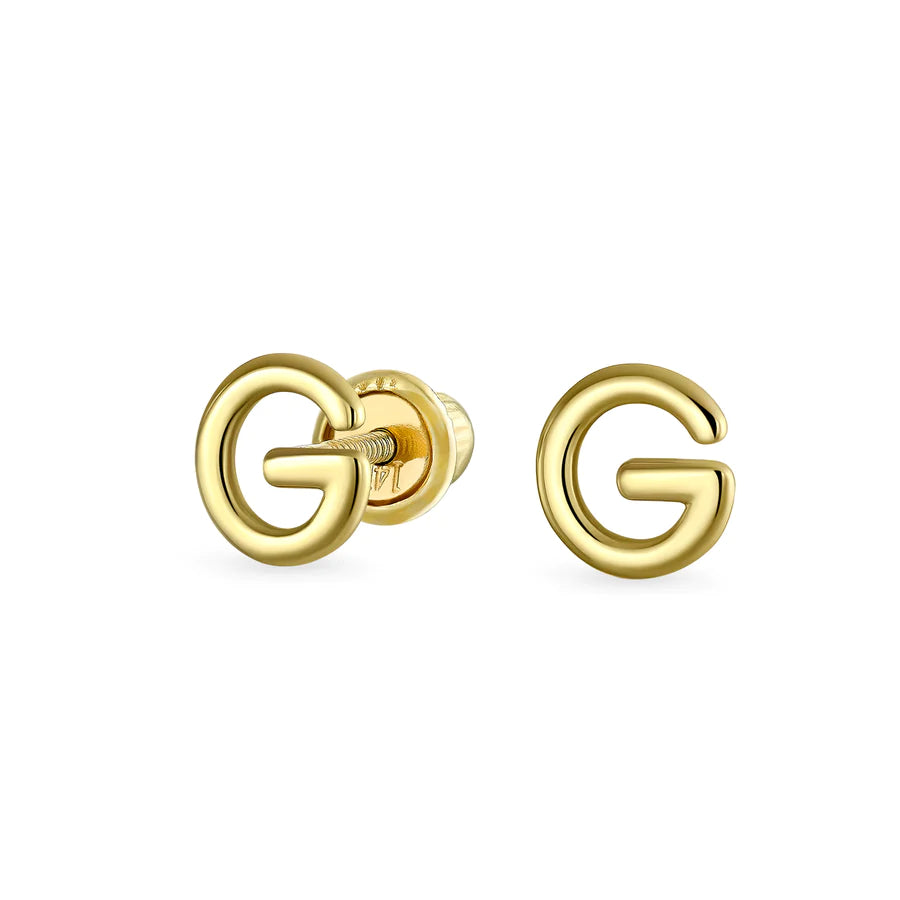 14K Gold A-Z Geometric Alphabet Letter Initial Stud Earrings