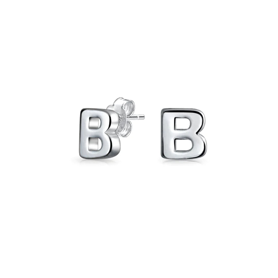 A-Z Geometric Alphabet Letter Initial Stud Earrings Sterling Silver