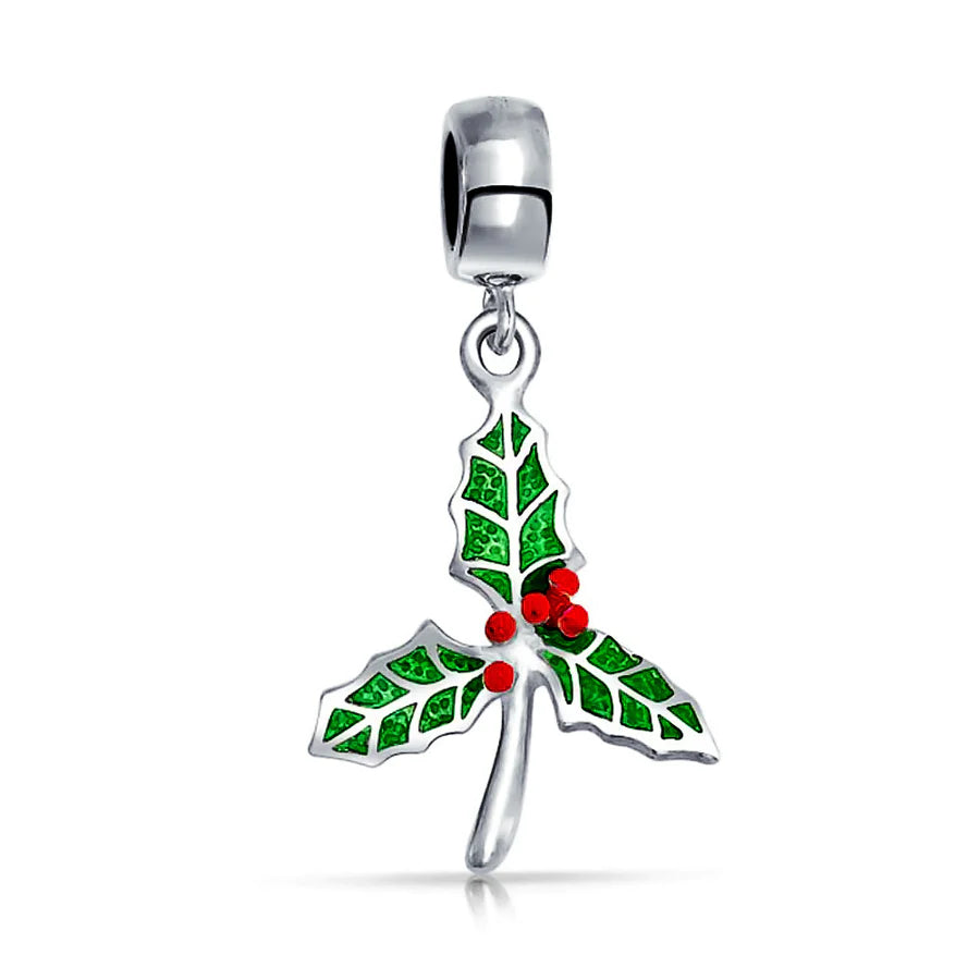 Mistletoe Holly Dangle Bead Charm