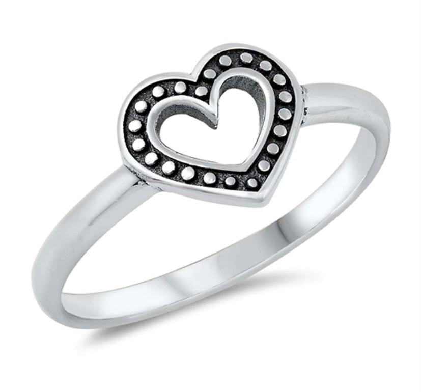 Sterling Silver Oxidized Open Heart Ring