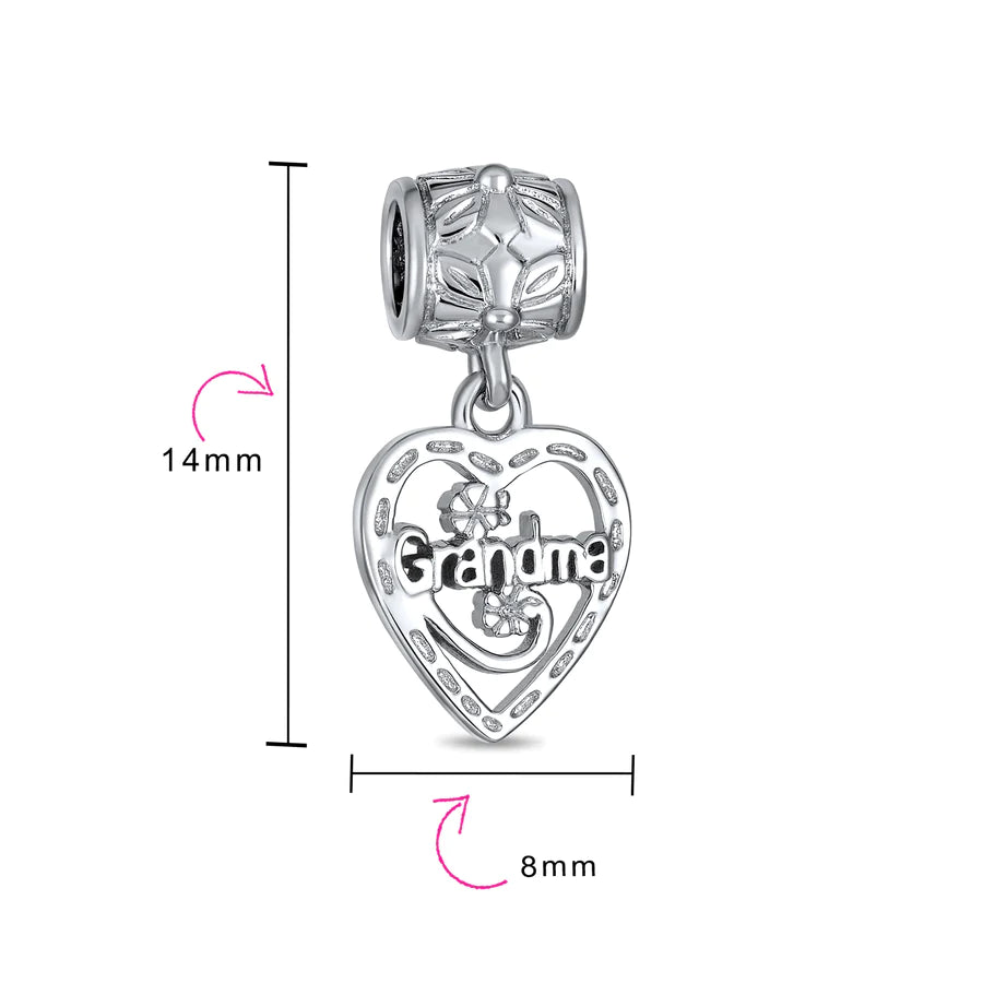 Grandma Heart Dangle Bead Charm