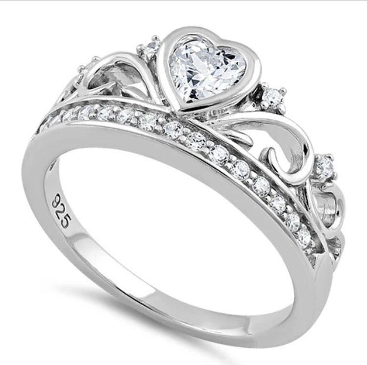 Heart Crown Clear CZ Ring