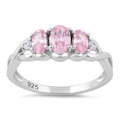 Sterling Silver Triple Oval Pink CZ Ring