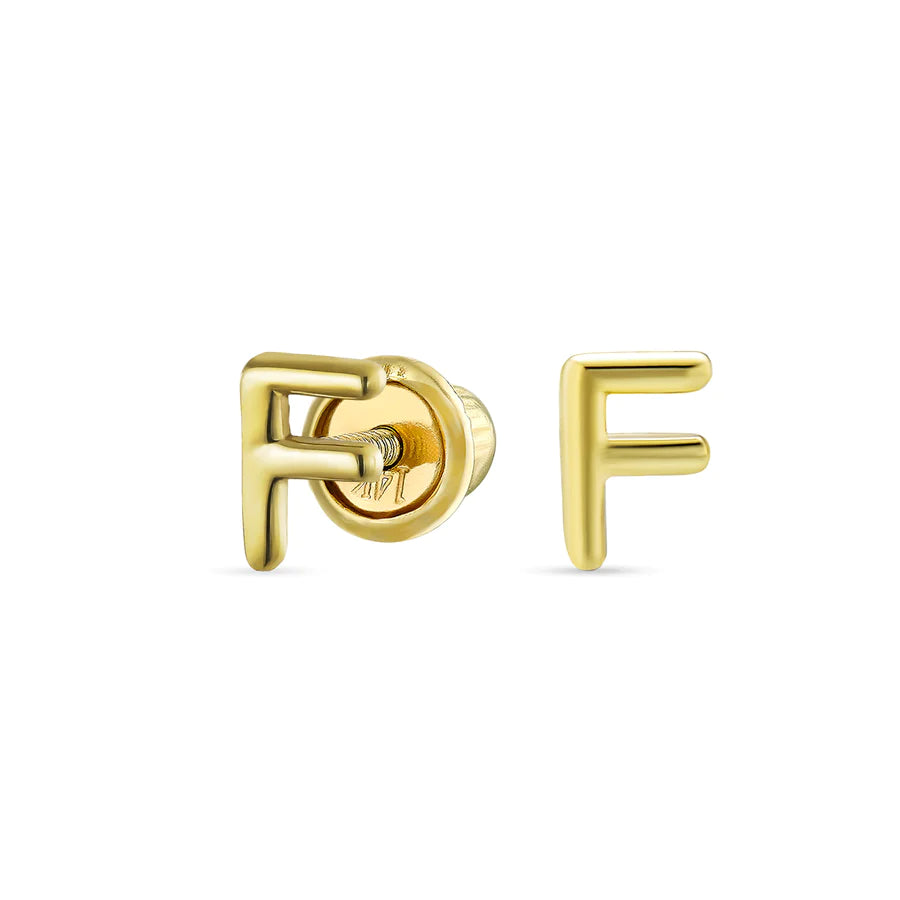 14K Gold A-Z Geometric Alphabet Letter Initial Stud Earrings