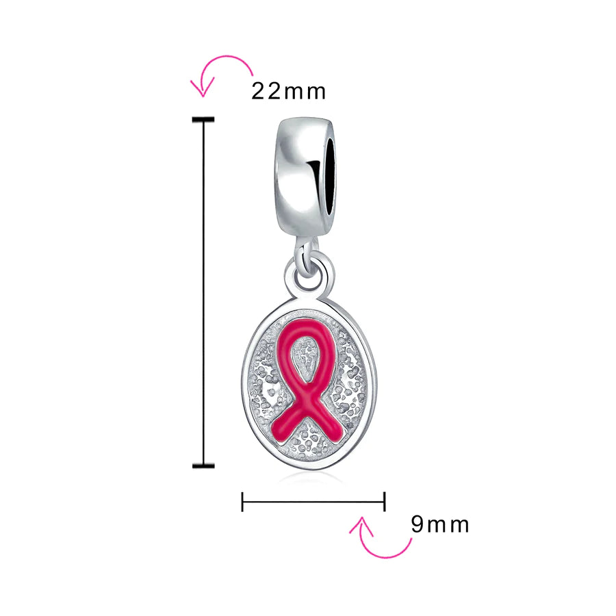 Pink Breast Cancer Survivor Oval Dangle Bead Charm