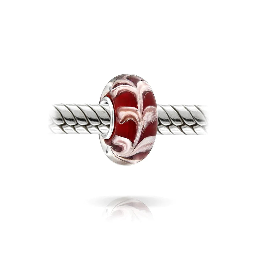 Red White Murano Glass Bead Charm