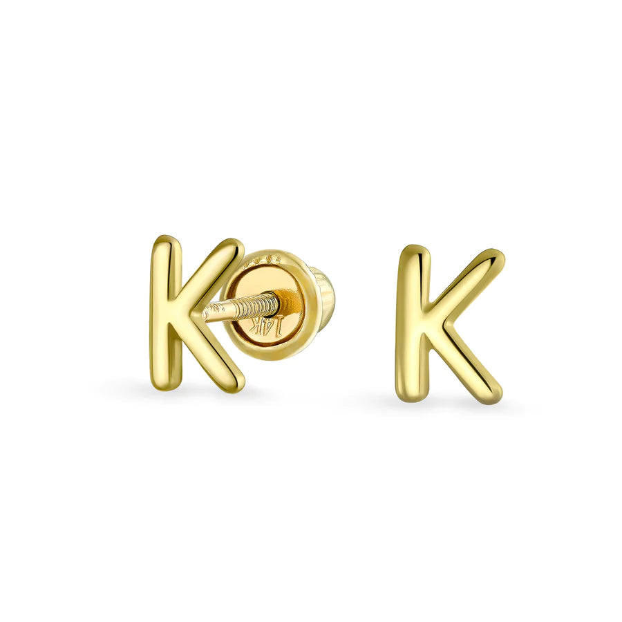 14K Gold A-Z Geometric Alphabet Letter Initial Stud Earrings