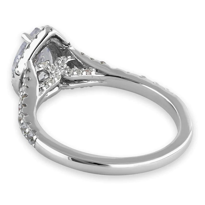 Sterling Silver Elegant Victorian Pear Cut Halo Clear CZ Engagement Ring