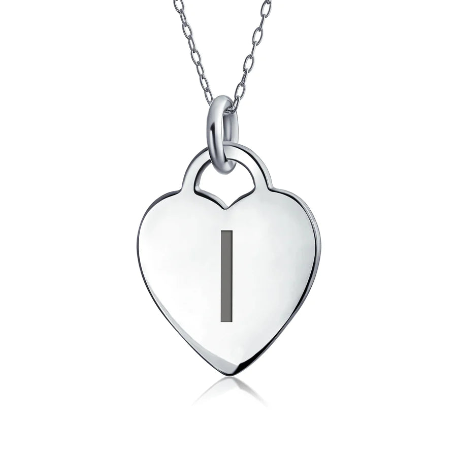 Sterling Silver Block Alphabet Initial Heart Pendant Necklace