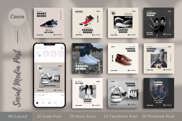 Shoes Sale Social Media Post Canva Bundle