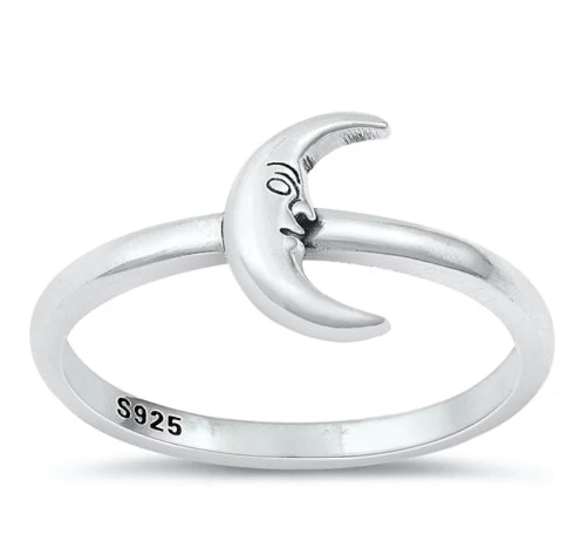 Sterling Silver Oxidized Crescent Moon Ring