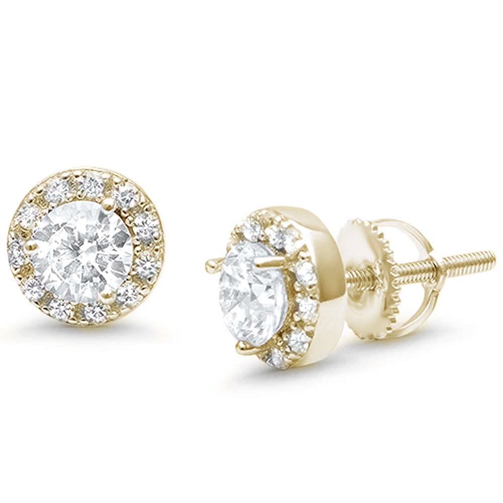 Yellow Gold Plated Round Halo Solitaire Stud