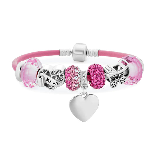 Leather Wife Heart Pink Charm Bracelet