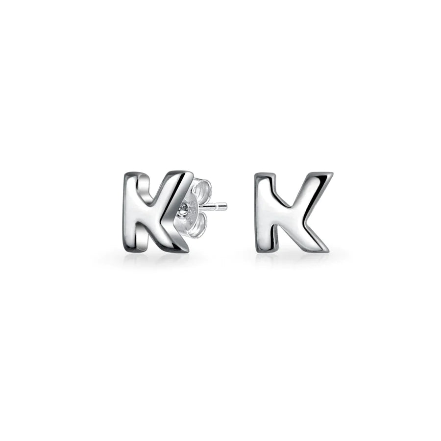 A-Z Geometric Alphabet Letter Initial Stud Earrings Sterling Silver