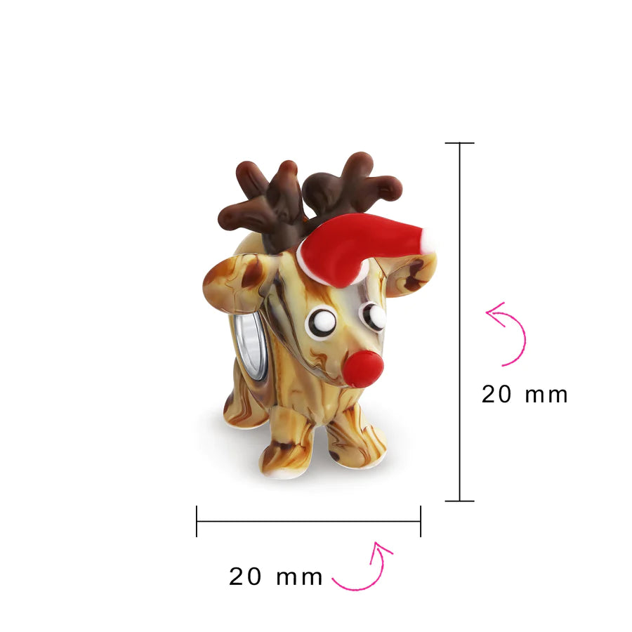 Rudolph Reindeer 3D Murano Glass Bead Charm