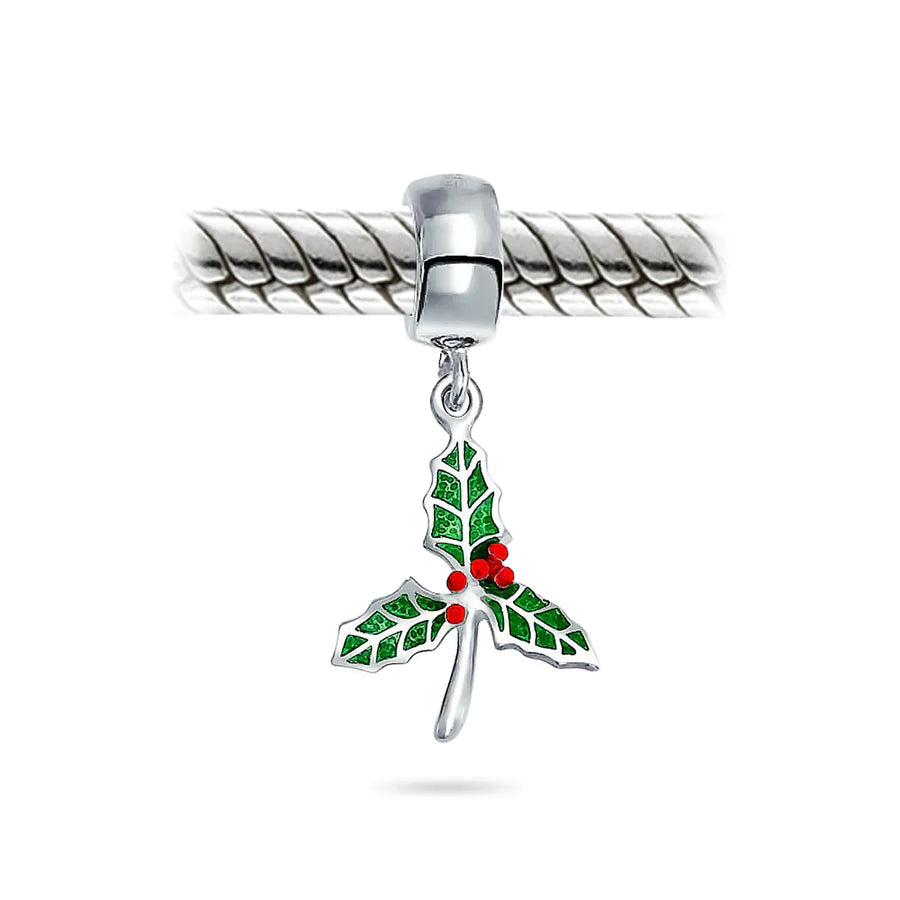 Mistletoe Holly Dangle Bead Charm