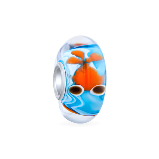 Blue Fish Bowl Murano Glass Bead Charm