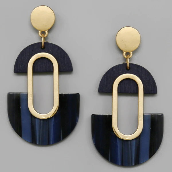 Wooden And Acetate Half Disc Drop Earrings