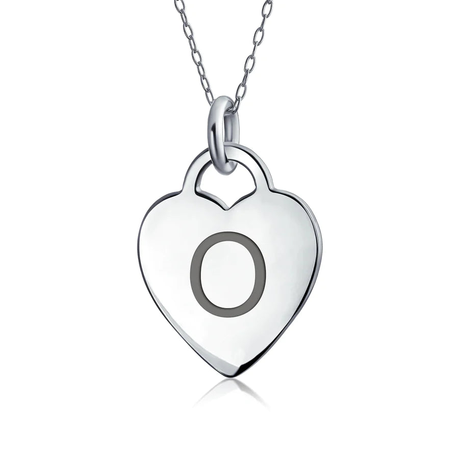 Sterling Silver Block Alphabet Initial Heart Pendant Necklace