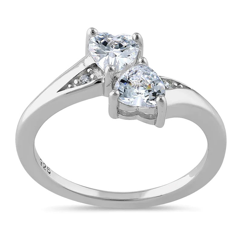 Sterling Silver Double Heart Clear CZ Ring