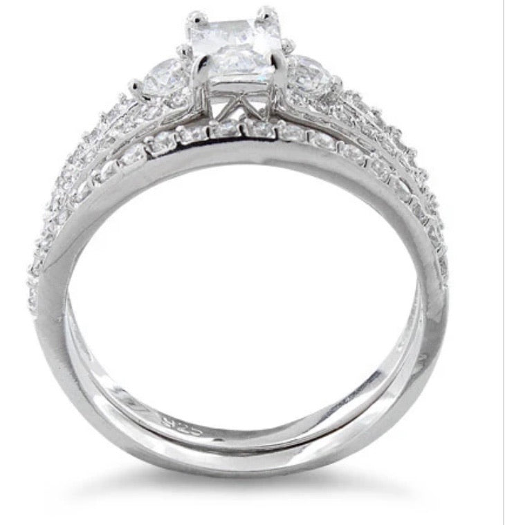 Sterling Silver Clear Cut CZ Wedding Set Ring