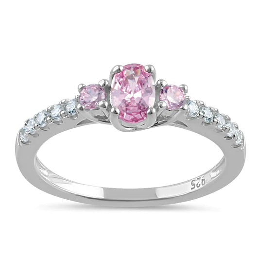 Sterling Silver Enchanted Oval Pink CZ Ring