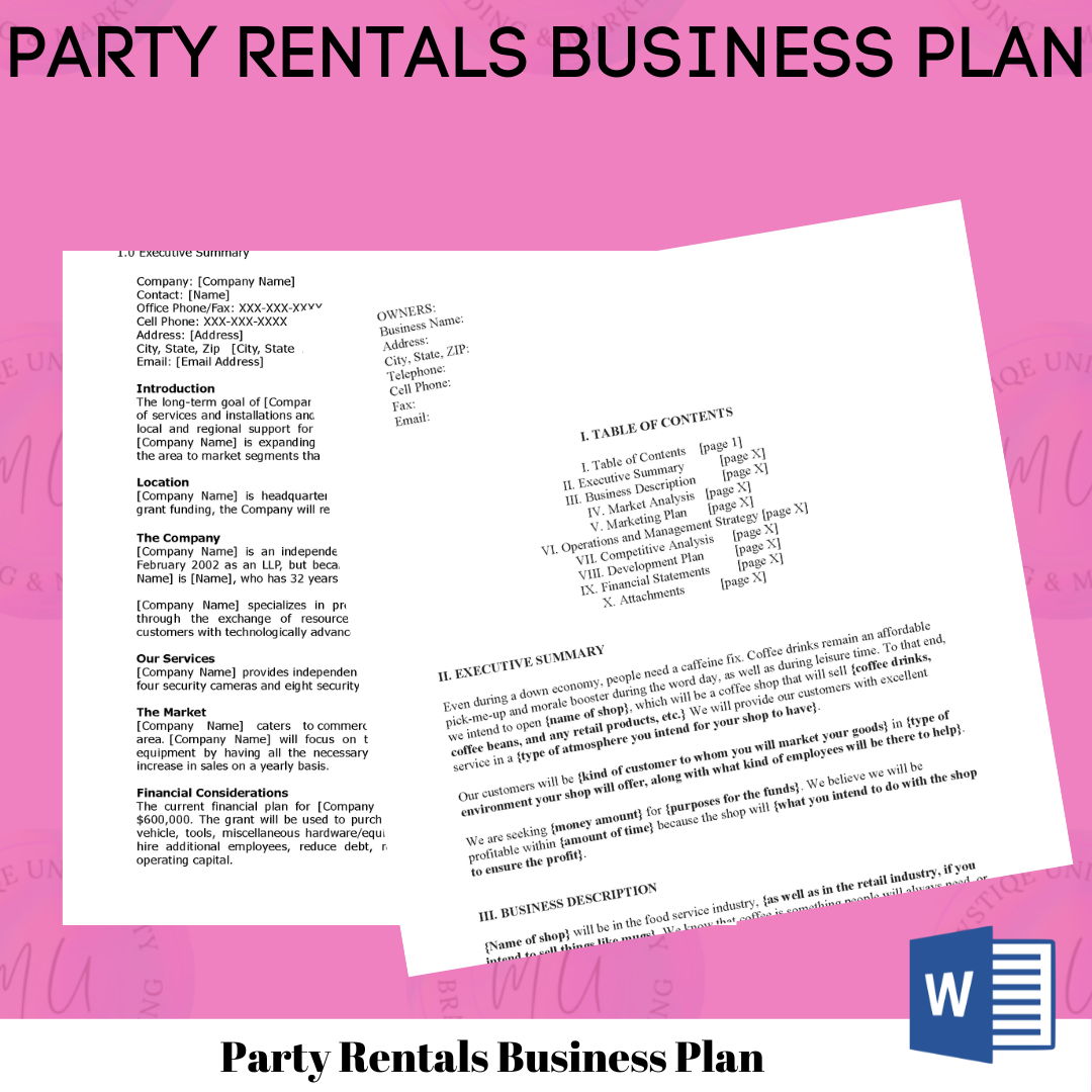 Party Rentals Business Plan