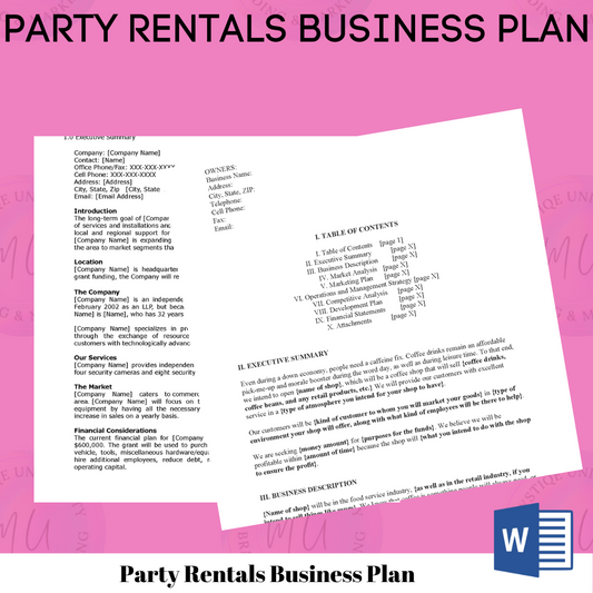 Party Rentals Business Plan