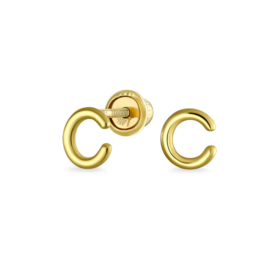 14K Gold A-Z Geometric Alphabet Letter Initial Stud Earrings